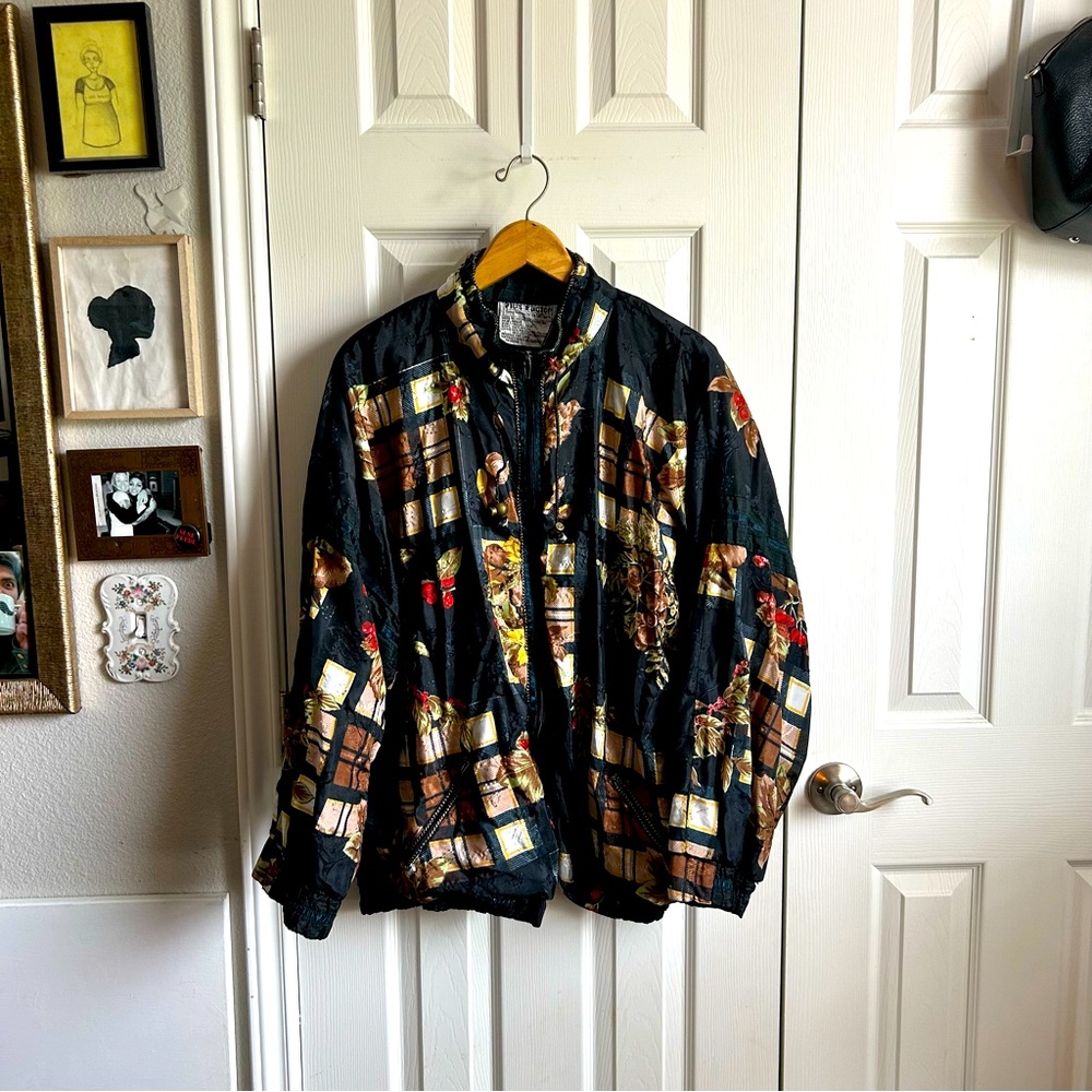 Plus Factor Vintage windbreaker lined jacket navy blue w/ gold fall tones